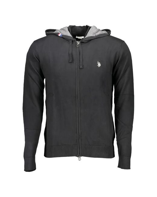 U.S. POLO ASSN. Black Logo-Embroidered Zip-Fastening Hoodie for men