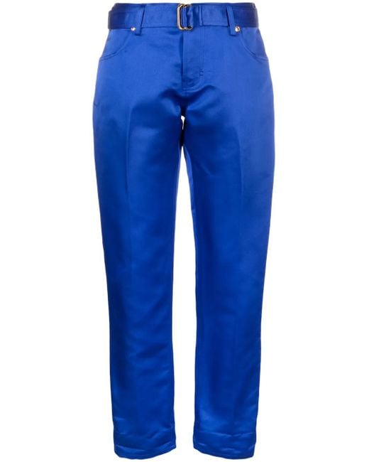 Tom Ford Blue Cropped Silk Satin Trousers