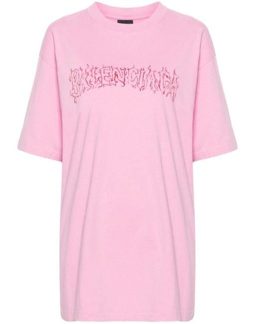 Balenciaga Pink T-Shirt mit Logo-Print