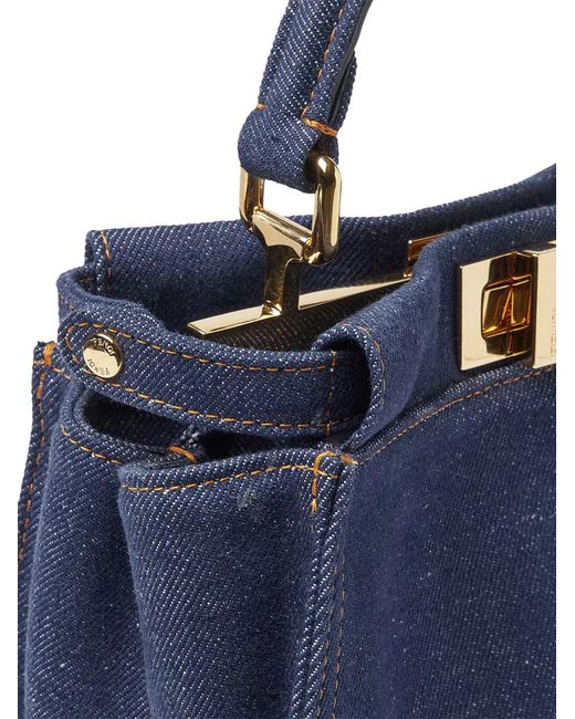 Fendi Blue Small Peekaboo Top-Handle Tote Bag