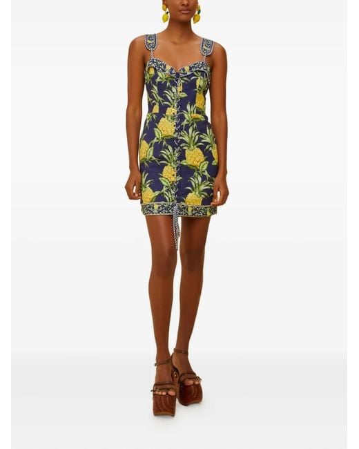 Farm Rio Blue Pineapple-Print Mini Dress