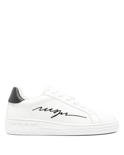 MSGM White Iconic Leather Sneakers