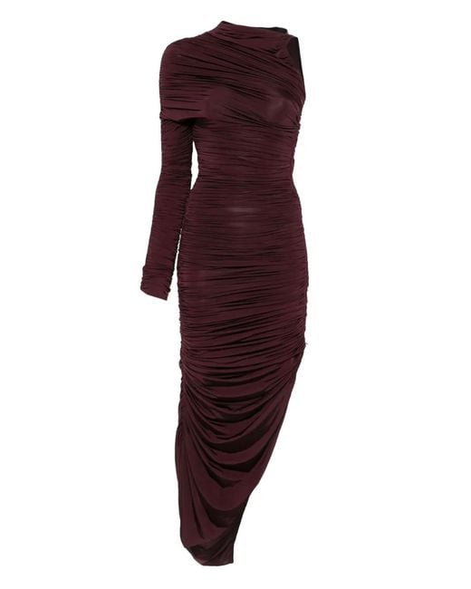 Mugler Purple Asymmetric Draped Maxi Dress