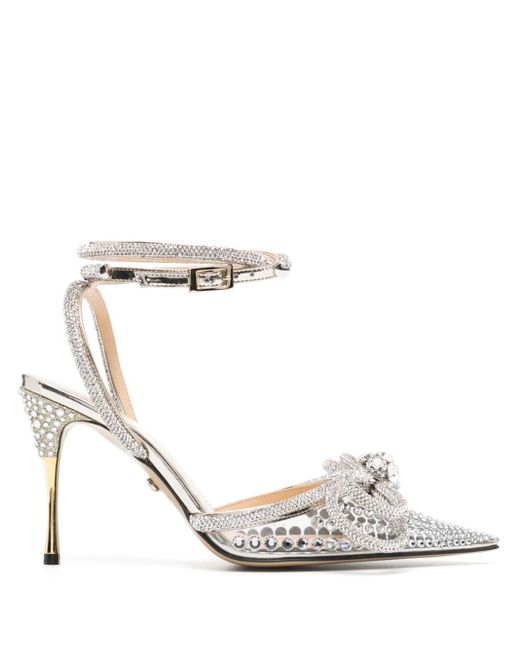 Mach & Mach White 95m Bow-detailed Crystal-embellished Sandals