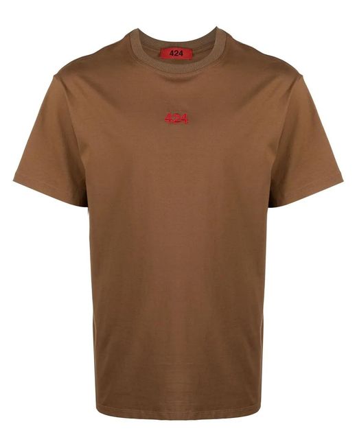 424 Brown Embroidered Micro Logo T-Shirt for men