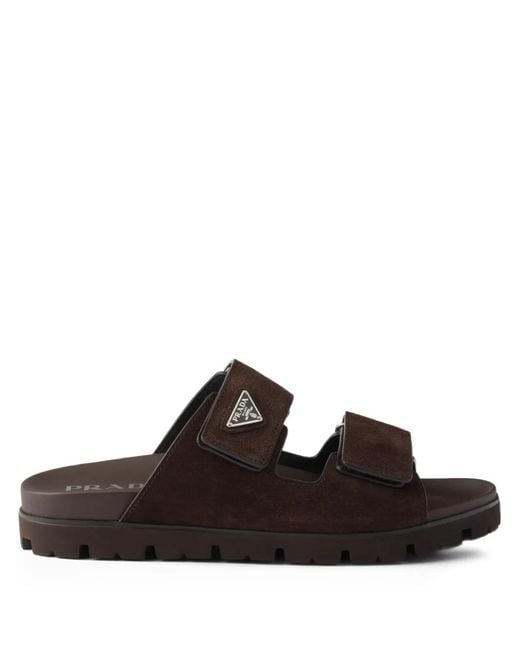 Sandales En Daim À Logo Embossé Prada pour homme en coloris Brown