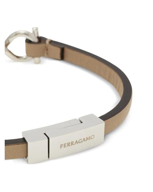Ferragamo White Gancini Leather Bracelet (18 Cm) for men
