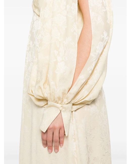 Chloé Midi-Jurk Met Bloemen-Jacquard En Ruches in het Natural