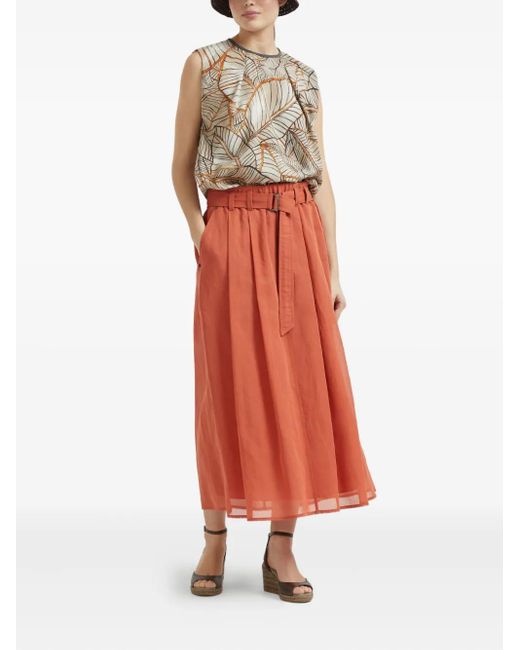 Brunello Cucinelli Red Belted Midi Skirt