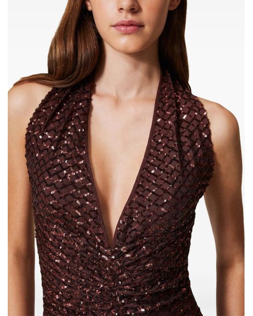 Twinset Brown Sequinned Mini Dress
