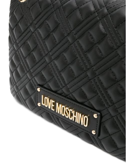 Love Moschino Gray Gesteppte Schultertasche mit Logo-Schild