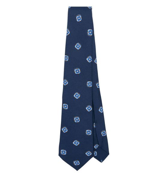 Kiton Blue Patterned Silk Tie for men