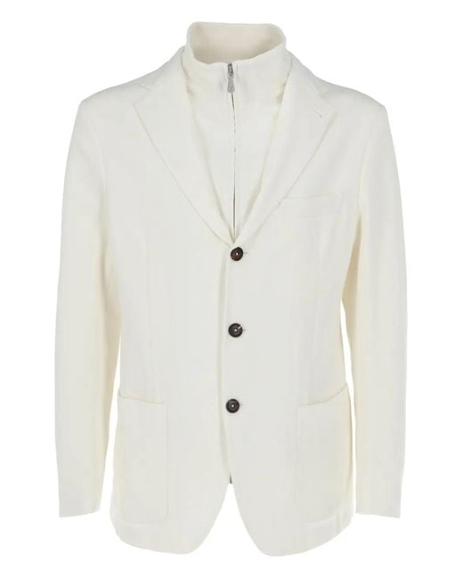 Eleventy White Zip-Detail Buttoned Blazer for men