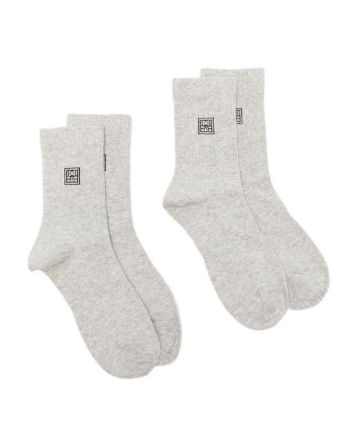 Totême White Monogram-Embroidered Socks (Pack Of Two)
