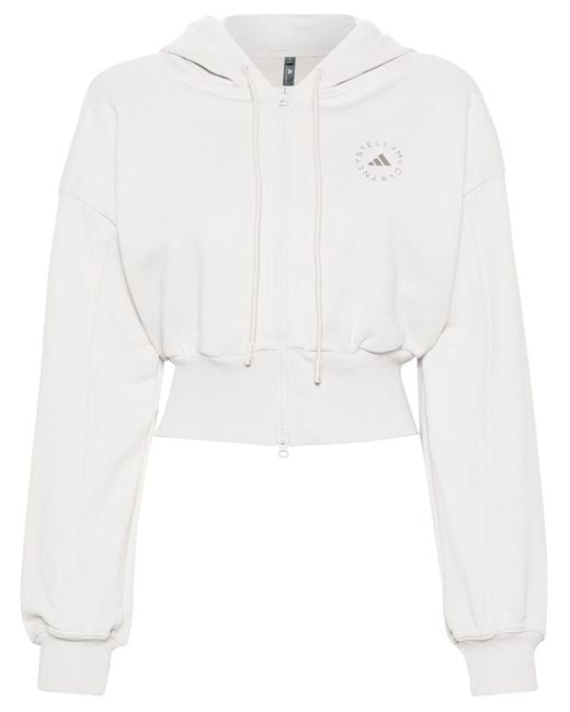 Adidas By Stella McCartney White Cropped-Hoodie mit Logo-Print