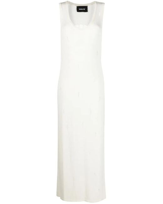 Barrow White Distressed Knitted Maxi Dress