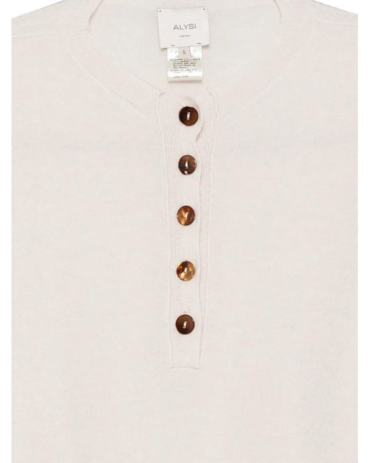 Alysi White Button-Placket Long-Sleeve Sweater