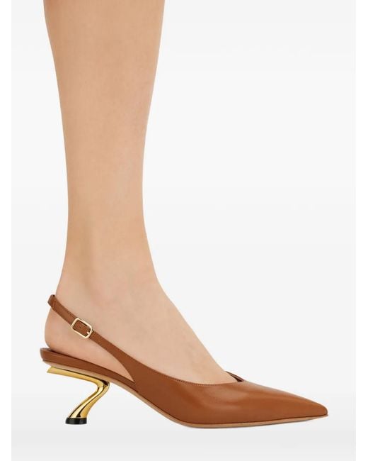 Ferragamo Brown S-Shaped Heel Slingback Pumps
