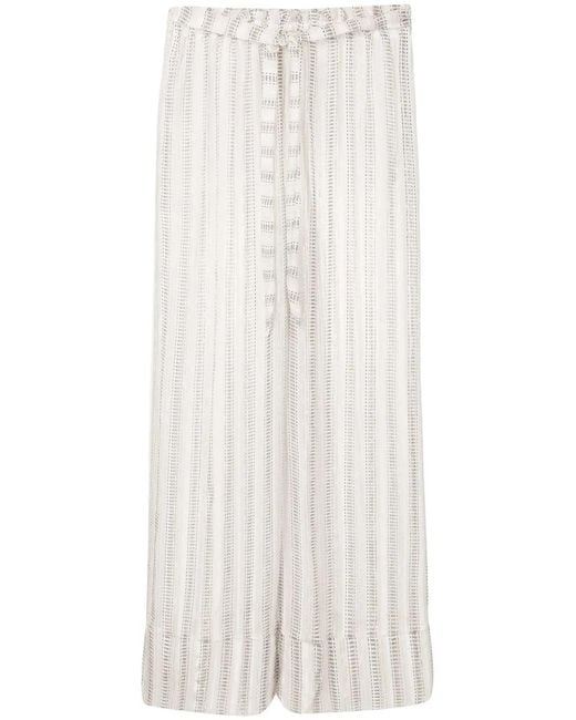 Amir Slama White Stripe-Print Tie-Waist Palazzo Pants