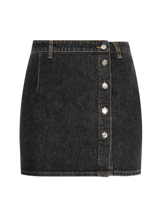 IRO Black Button-Fastening Mini Denim Skirt