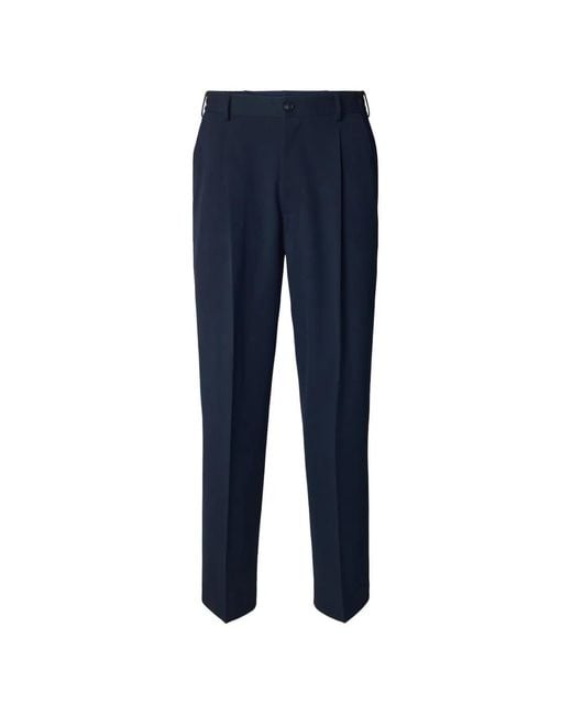 SELECTED Blue Pleated Trousers for men