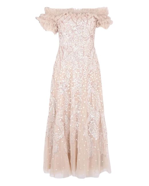 Needle & Thread Pink Sequin-Embellishment Off-Shoulder Midi Dress