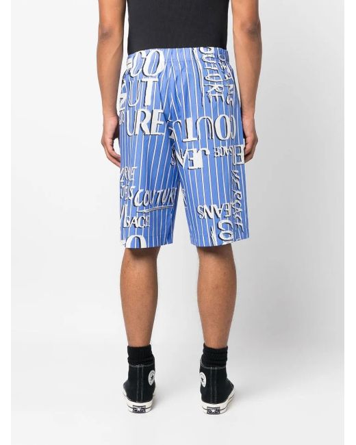 Versace Jeans Couture Blue Logo-Print Cotton Shorts for men
