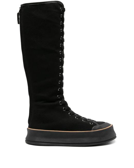 Max Mara Black Canvas Lace-Up Boots