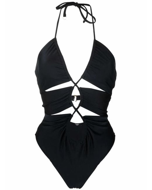 Noire Swimwear Black Cut-Out Halterneck Swimsuit