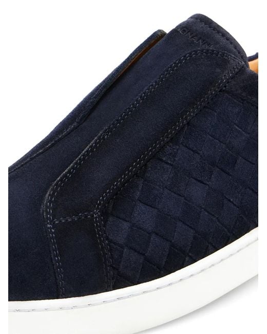 Magnanni Shoes Blue Woven Suede Sneakers for men
