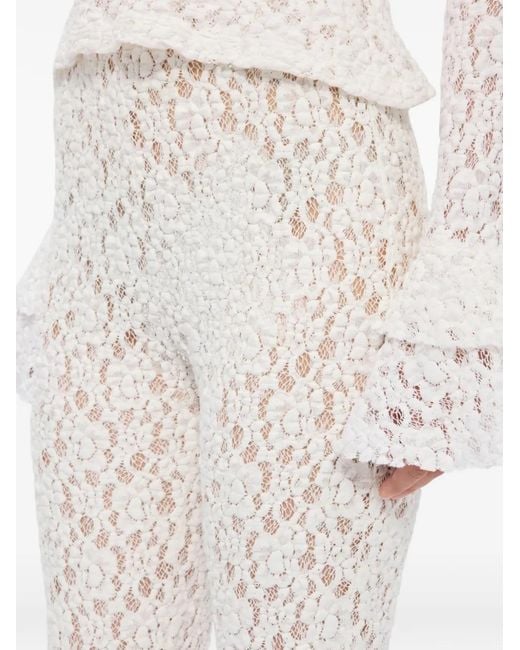 MSGM White Pantalon En Dentelle À Coupe Évasée