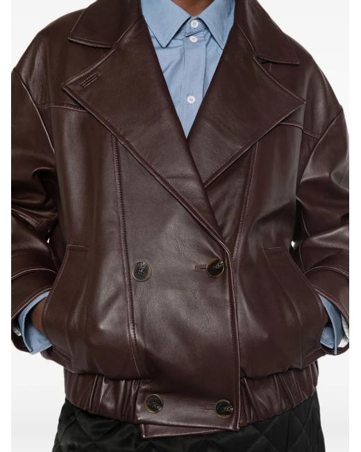 Marella Brown Double-Breasted Leather Jacket