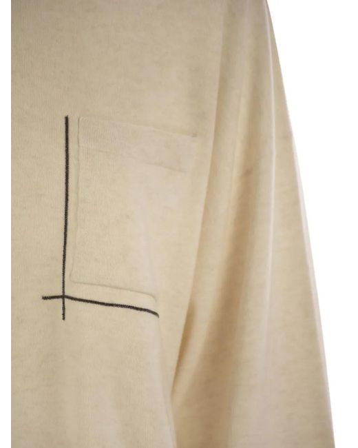Brunello Cucinelli Natural Pocket Crew-Neck Sweater