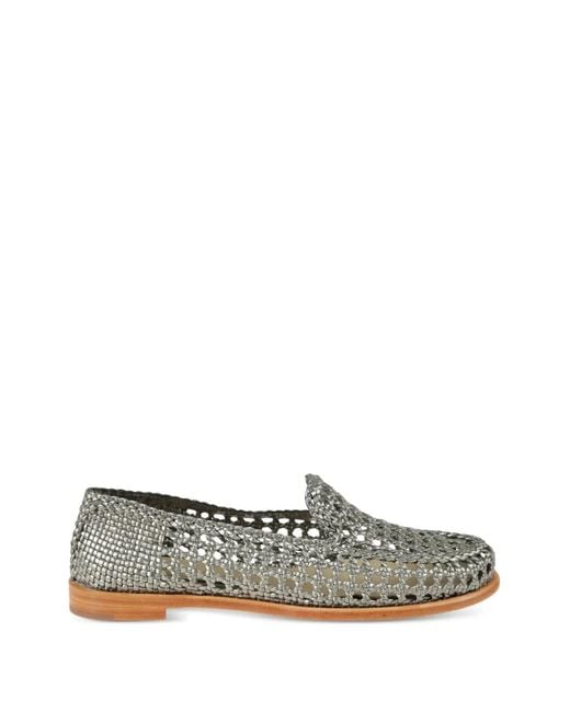 Dragon Diffusion Gray Dolly Woven Leather Loafers