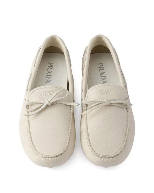 Prada White Tie Logo-Detail Boat Shoes for men