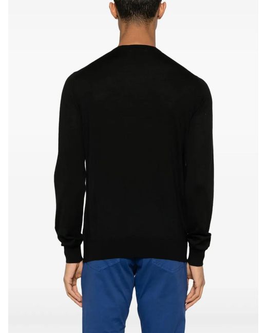 Bruno Manetti Black Fine-Knit Sweater for men