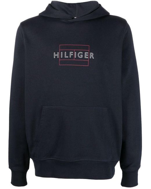 Tommy Hilfiger Logo-print Organic Cotton Hoodie in Blue for Men | Lyst UK