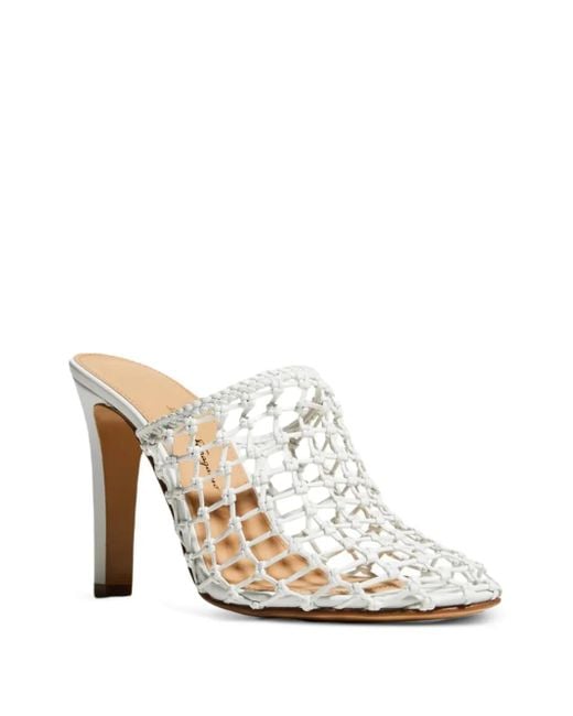 Ferragamo White Ellas Woven Mules