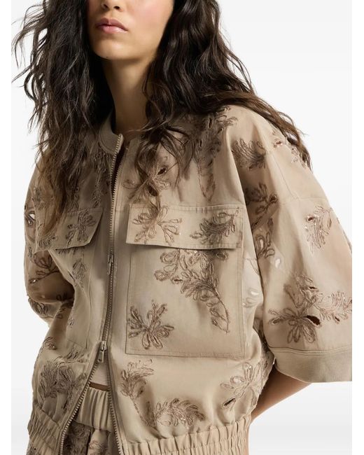 Brunello Cucinelli Natural Cotton Organza Outerwear Jacket With Dazzling Broderie Anglaise