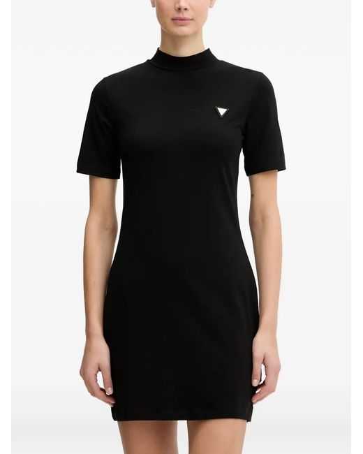 Guess Black Triangle-Logo High-Neck Mini Dress