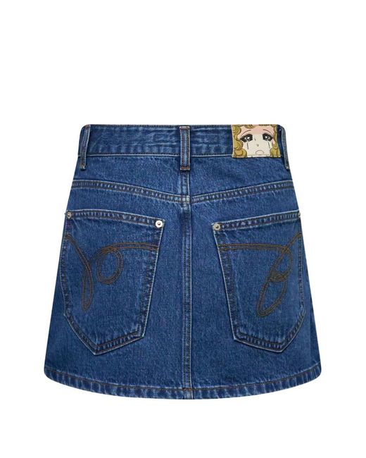 Pushbutton Blue Printed Denim Mini Skirt