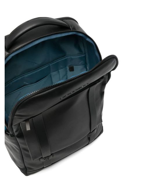 Piquadro Black Logo-lettering Leather Backpack for men