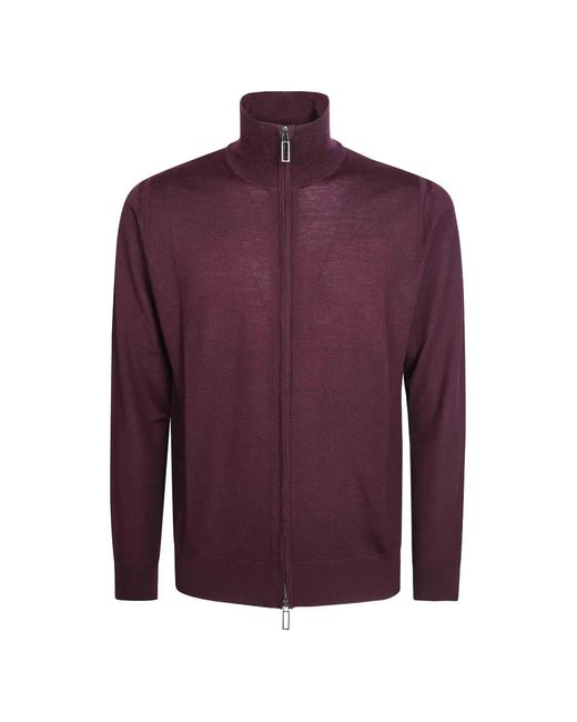 Paolo Pecora Purple Zip-Up High-Neck Cardigan for men