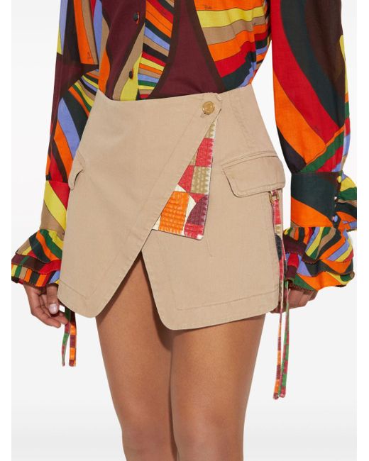 Emilio Pucci Natural Contrasting-trim Panelled Cotton Mini Skirt