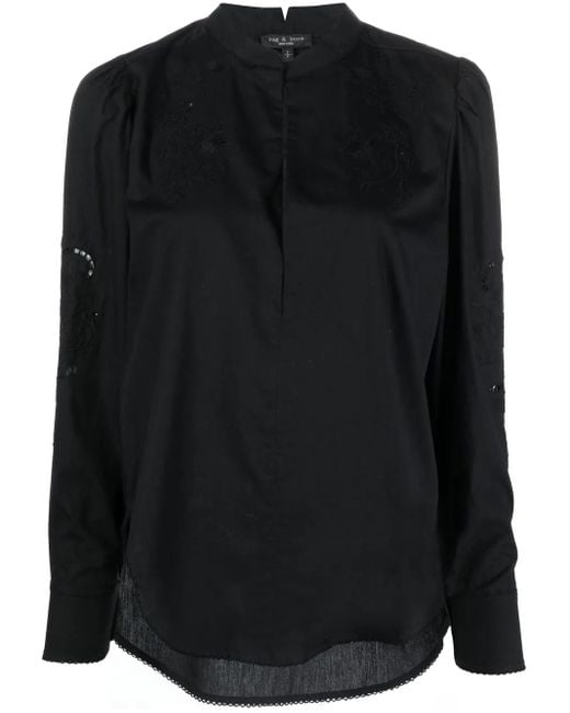 Rag & Bone Black Jade Long-Sleeve Blouse