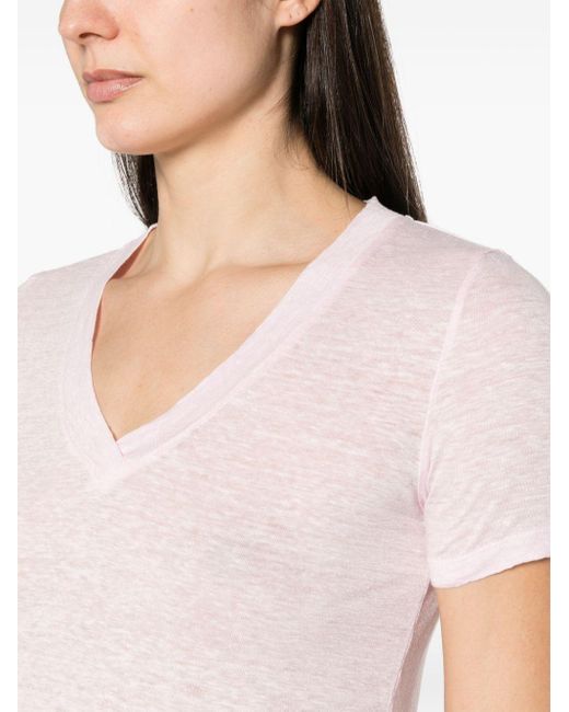 120% Lino Pink V-neck Linen T-shirt