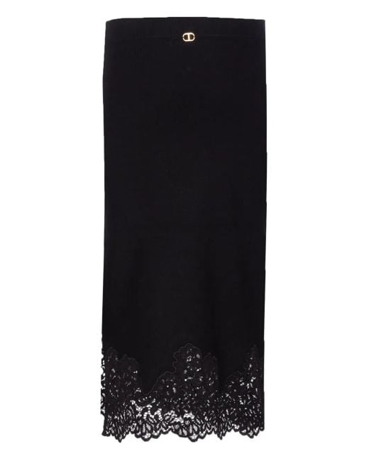 Falda elástica con ribete de encaje Twinset de color Black