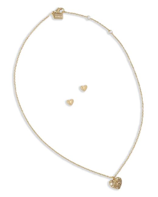 COACH White Heart Necklace And Earrings Set