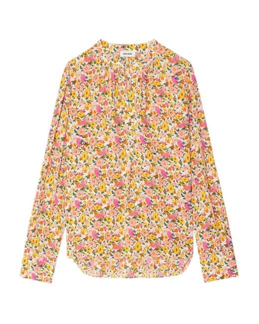 Zadig & Voltaire White Tink Floral-Print V-Neck Tunic Top