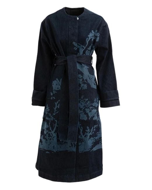 Erdem フローラル ベルテッドコート Blue